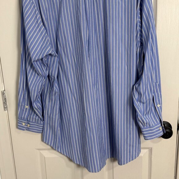 Ralph Lauren Men Dress Shirt Large 17.5 32/33 Blue White Stripes Formal Prep - Picture 6 of 14